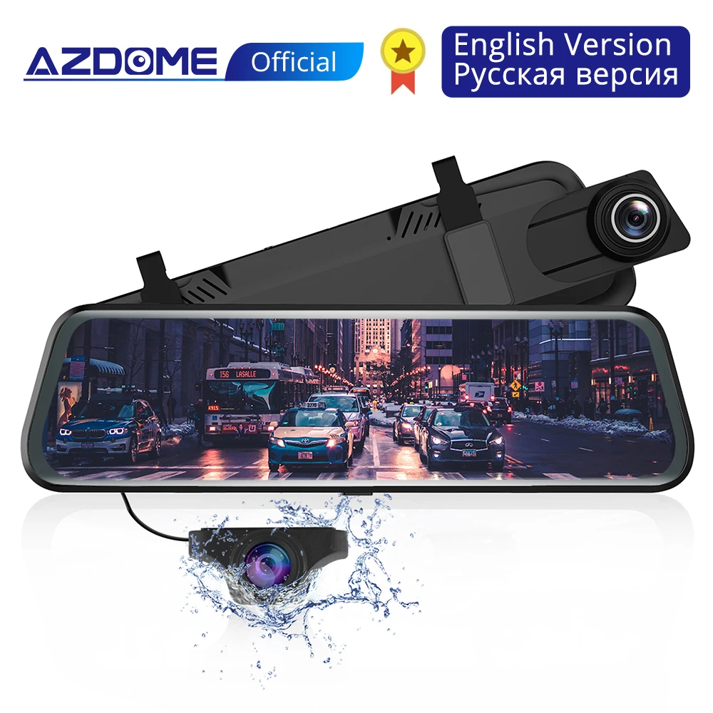 AZDOME PG02 10 &quotзеркальный Dash Cam потоковый медиа Полноэкранный сенсорный ADAS двойной