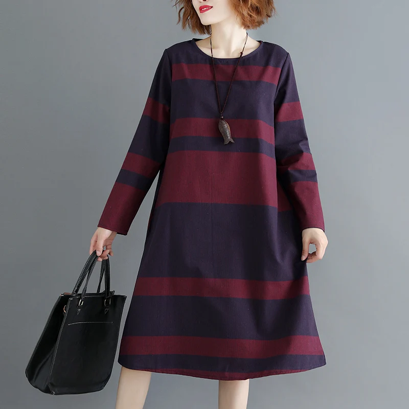 Мода 2019 новые женские платья повседневные хлопок лен весна-лето платье в полоску