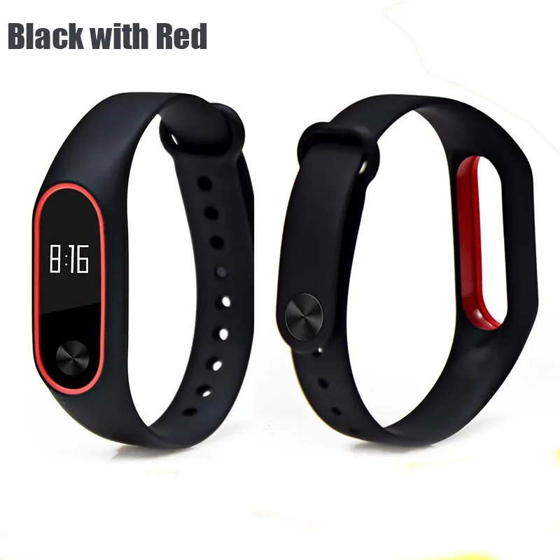 Цветной браслет mi Band 2, силиконовый ремешок, двойной цветной сменный ремешок для часов, ремешок для Xiaomi mi, 2 браслета - Цвет: Black red