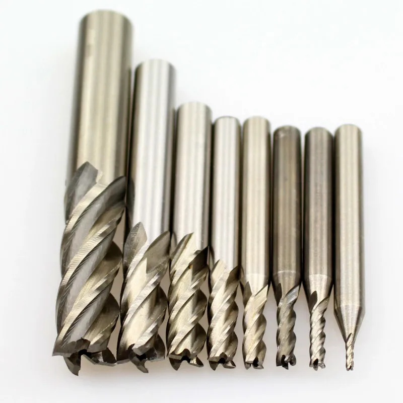 8 шт. не метрический 1/16 ''1/8'' 5/32 ''3/16'' 1/4 ''5/16'' 3/8 ''1/2'' HSS 4 прямолинейный хвостовик флейты квадратный нос Концевая фреза