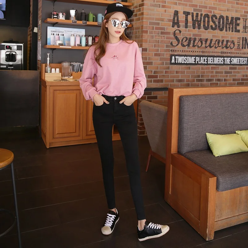 BF полный Длина узкие серого цвета для женщин в дырочку зауженные искусственно