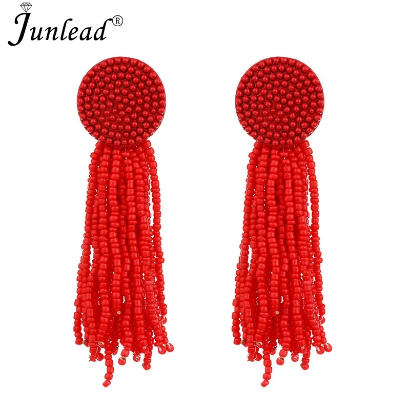 Junlead круглые металлические белые серьги женские акриловые длинные висячие с