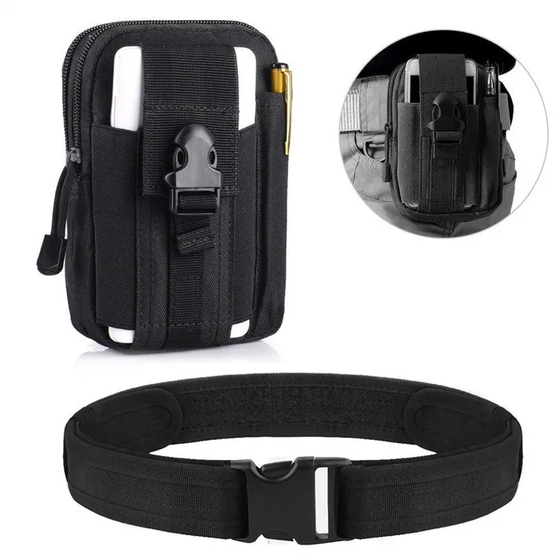 

Tactical Molle Phone EDC Pouch and Belt Military Adjustable Belt with Accessory Pouch Utility Waistband Waist Support Belt
