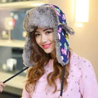 hot sale snow earflap cap for women men winter russian hats with flowers printed ear flap trapper hats unisex outdoor bomber hat
