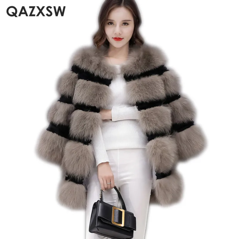 QAZXSW пальто с лисьим мехом 2017 новая осенняя и зимняя куртка натуральным Женская