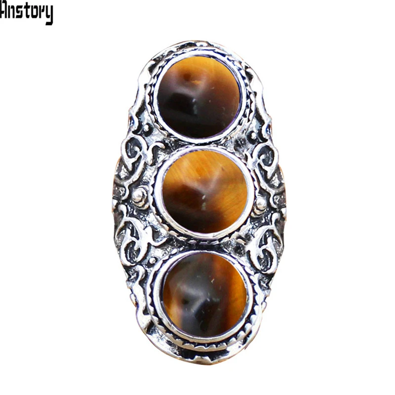 Натуральный тигровый глаз регулируемые Кольца три Jaguar Винтаж Посмотрите