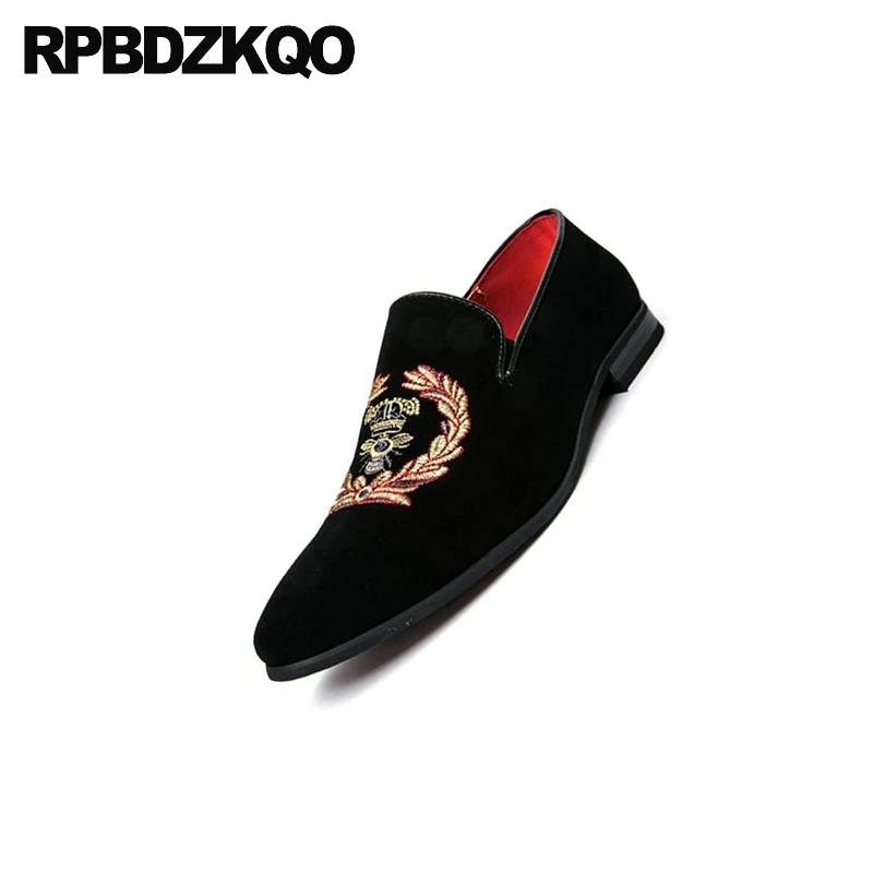 Embroidery Loafers Casual Black Velvet Mens Floral Embroided Slip On Cheap Large Size Rubber Pointed Toe Designer Flower Shoes | Обувь