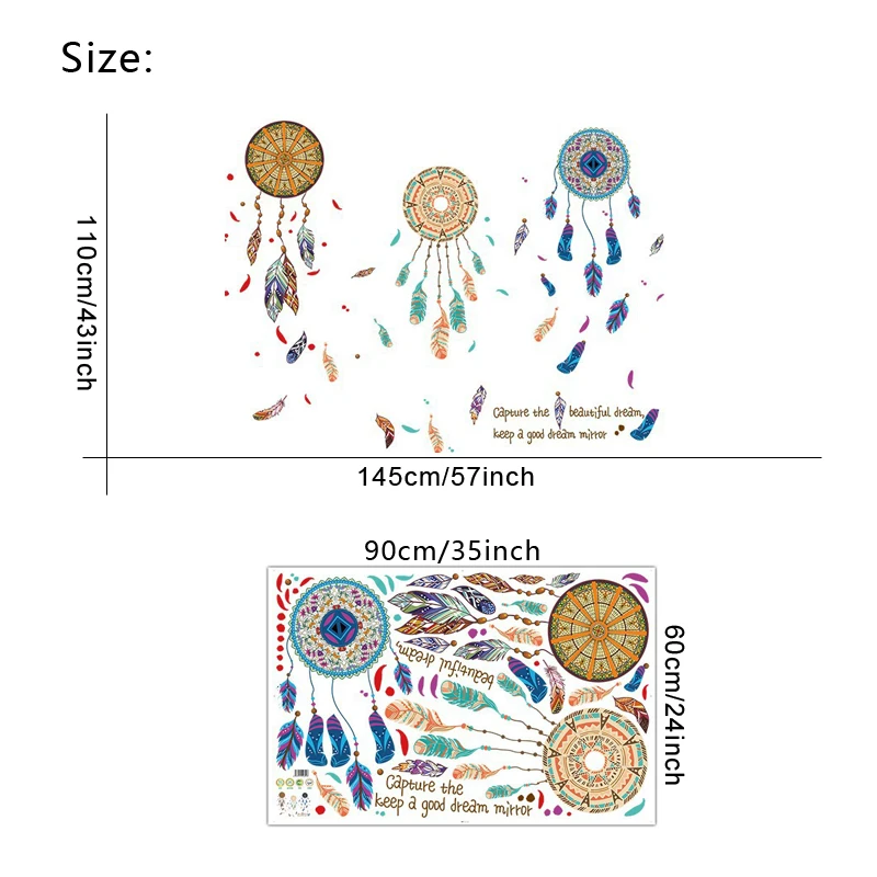 

Colorful Dreamcatcher Feather Vinyl Wall Stickers Living room Bedroom Sofa Background Decor Removable Wall Decals Art Murals