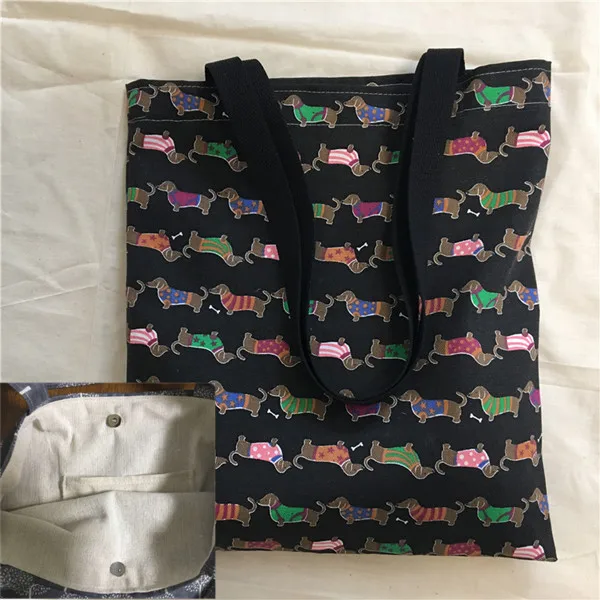 magnetic snap YILE хлопок холст Эко Торговый рынок Tote сумка на плечо книга сумка с принтом собаки черная база 8414e - Цвет: magnetic snap
