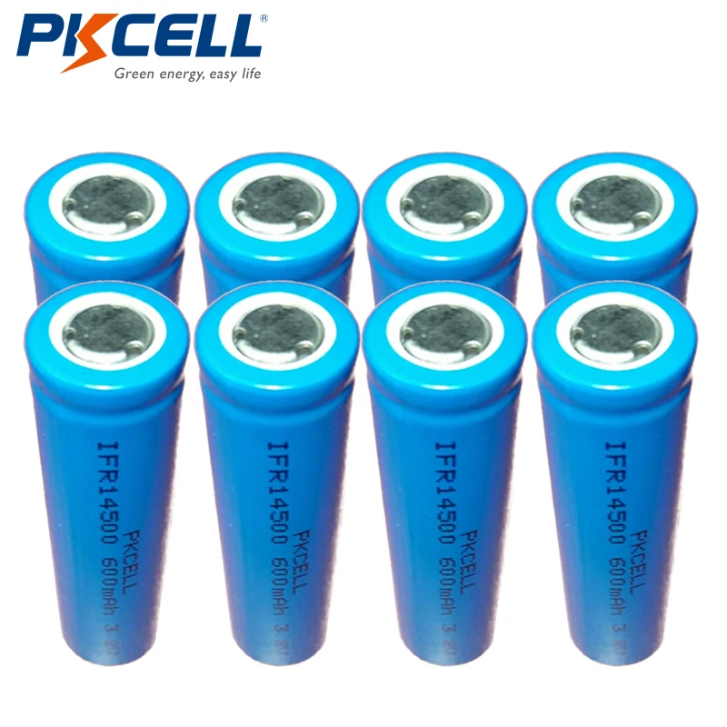 8 шт./лот PKCELL Lifepo4 перезаряжаемая батарея 3 2 V 14500 AA Размер 600MAH IFR14500 литиевые батареи