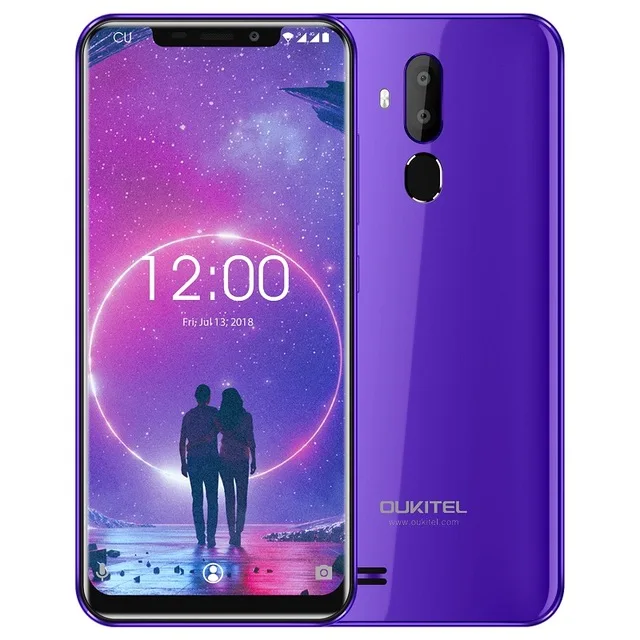 Purple OUKITEL C12 6,1" 19:9 Android 8,1 смартфон 2 Гб ОЗУ 16 Гб ПЗУ отпечаток пальца ID мобильный телефон MTK6580 четырехъядерный 3300 мАч разблокировка - Цвет: Purple