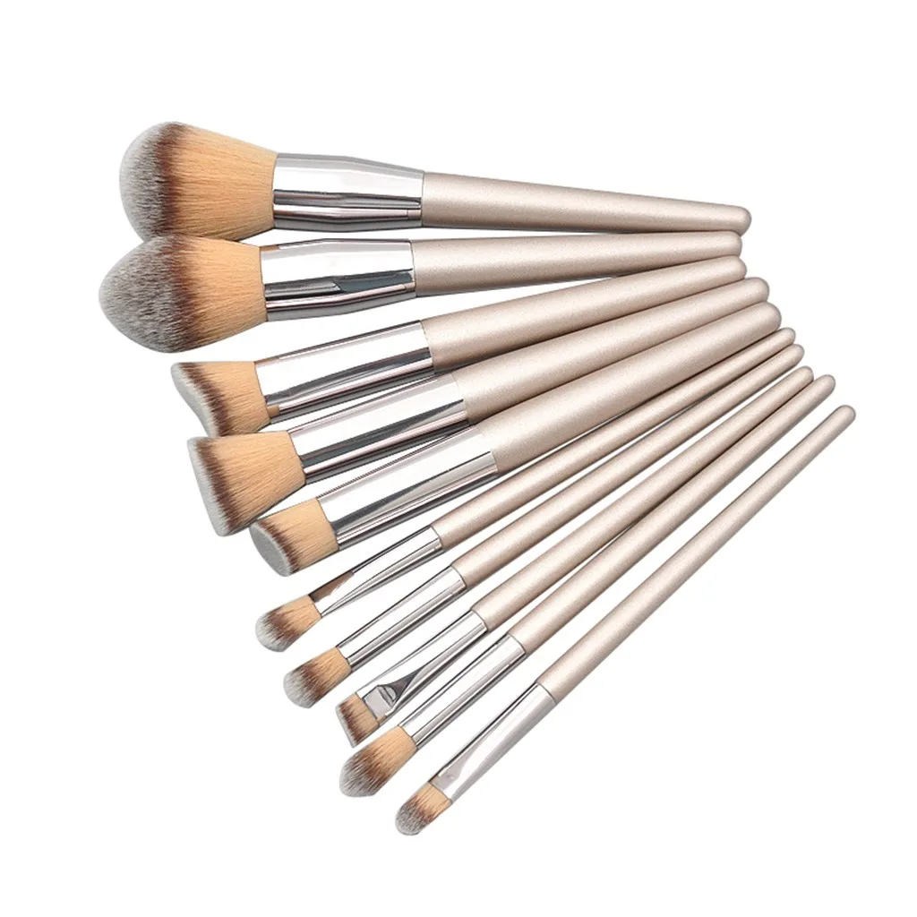 10 шт. набор кистей для макияжа бежевая коническая ручка серый мундштук и лицо