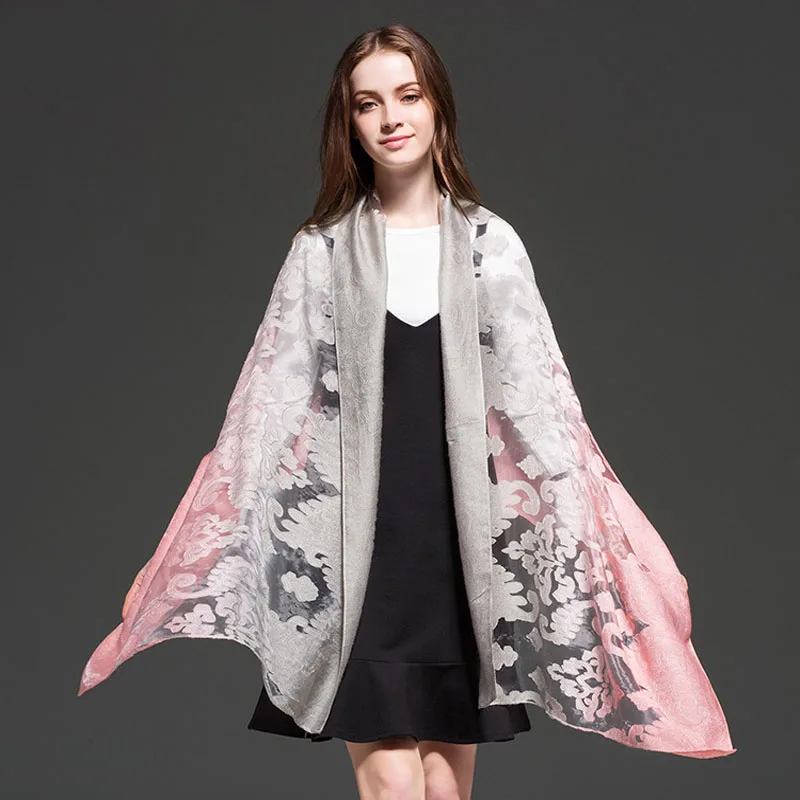 Summer New Organza shadow Double Colors Hollow Lace Long Scarves Sunscreen Beach Scarfs All-Match Muffler Muslim Hijab Bufandas |