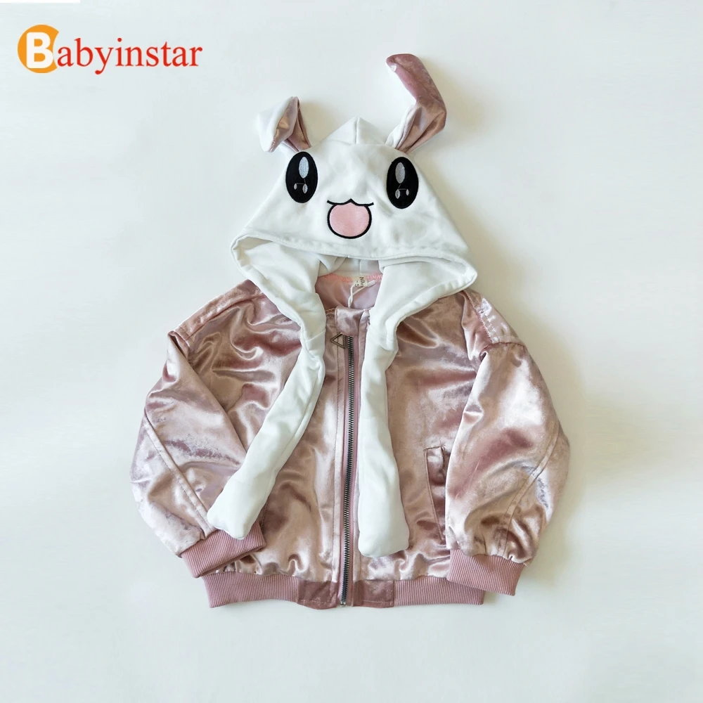 Babyinstar/милый зайчик пожать уху толстовки куртка для девочек осень теплая верхняя