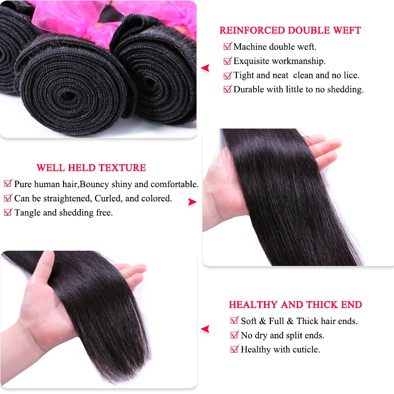 Straight Hair Bundles 100% Virgin Human Hair Extensions Weave 32 34 Inch Brazilian Hair Natural Color Queen Hair Official Store