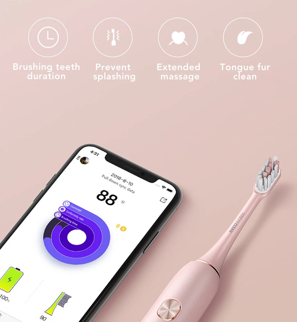 Xiao mi jia Soocare X3 USB электрическая зубная щетка Soocas mi Bracket Smart Bluetooth Водонепроницаемая Быстрая зарядка розовое золото