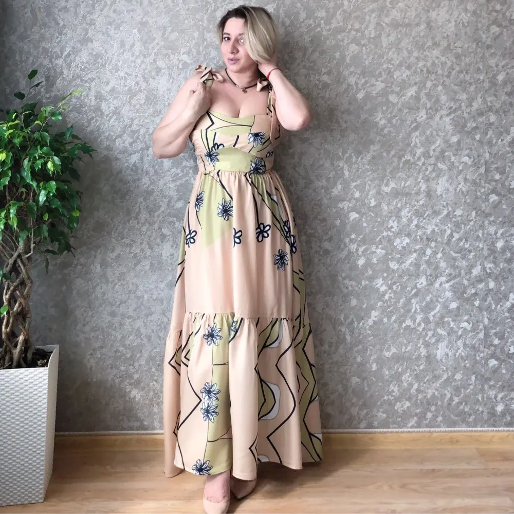 Женское длинное платье в богемном стиле летнее пляжное с принтом большие размеры