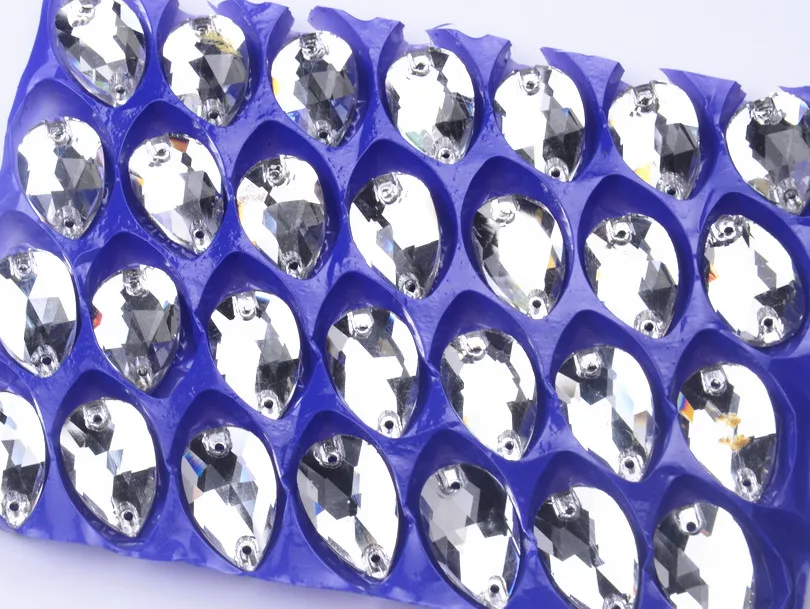 Все размеры стразы пуговицы кристально чистые белые каплевидные бусины с