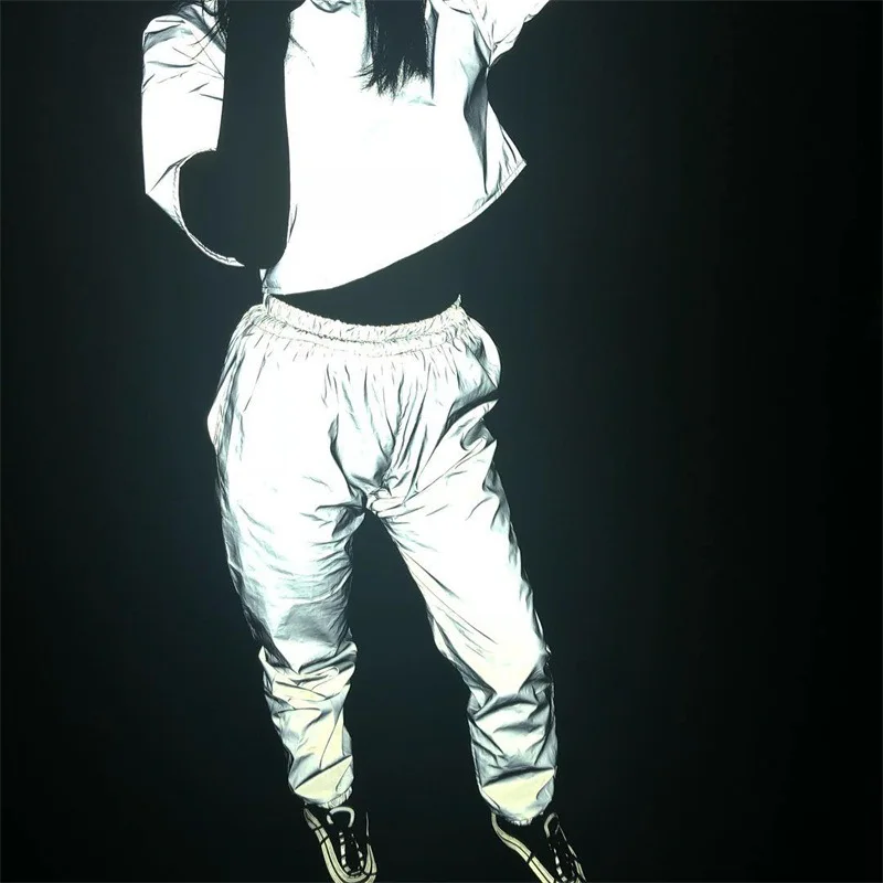 Женские шаровары с высокой талией летние Светоотражающие брюки хиппи в стиле хип