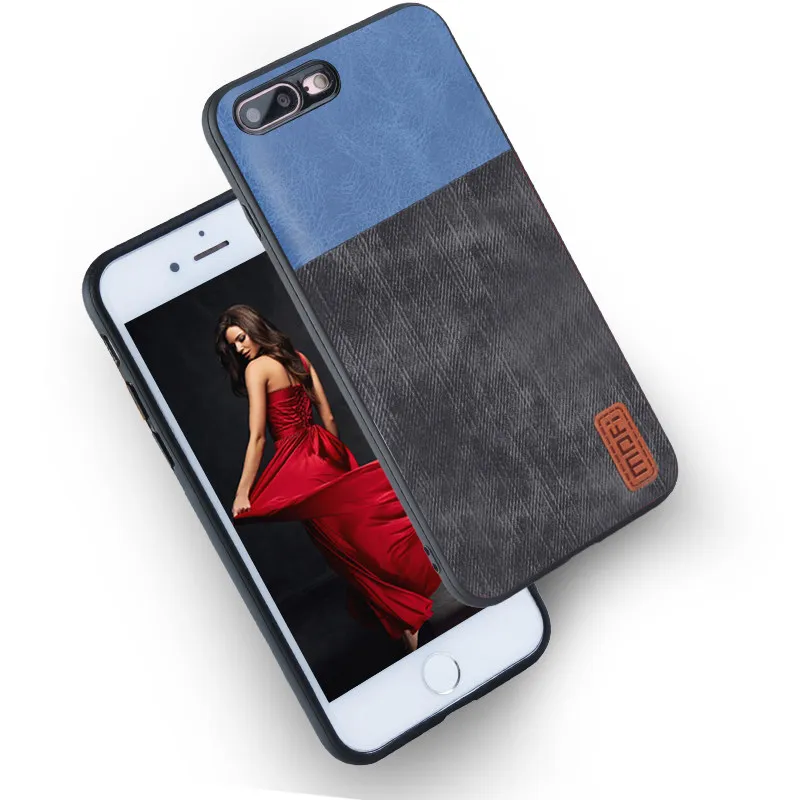 blue with black Для iPhone 7 8 Plus чехол для iPhone 7 8 Plus чехол силиконовый Роскошные джинсы кожаный MOFI для iPhone 7 8 Plus чехол 360 - Цвет: blue with black