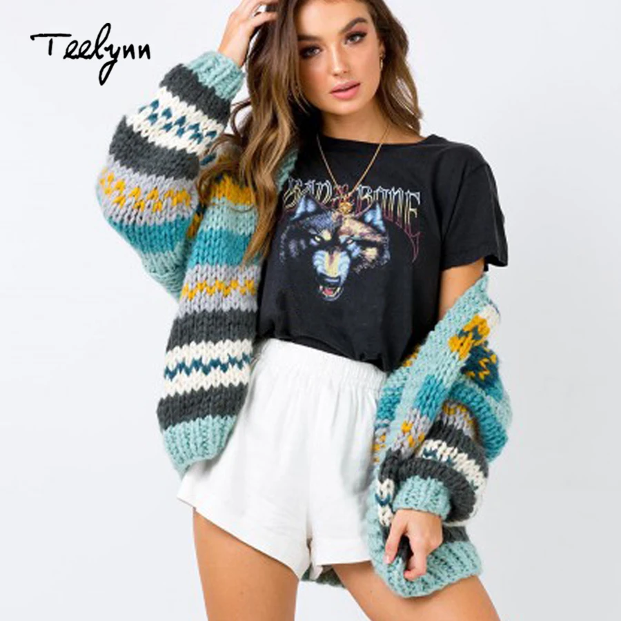 TEELYNN Boho для женщин кардиган свитер 2018 Зима с длинным рукавом толстое теплое