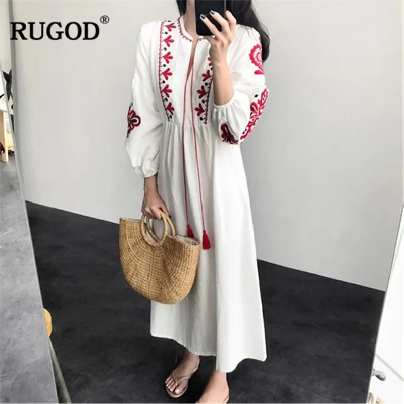 Платье RUGOD женское винтажное с длинным рукавом и О образным вырезом|Женские