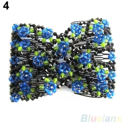 Шикарный эластичный розовый цветок бант стеклянный бисер расческа для волос