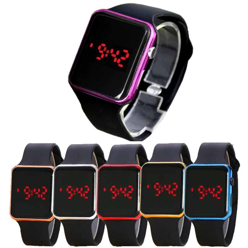 JOYROX Горячие Квадратные Зеркальные часы с силиконовым ремешком Цифровые мужские часы красный светодиодный часы мужские наручные часы с металлической рамкой спортивные часы Hour saat