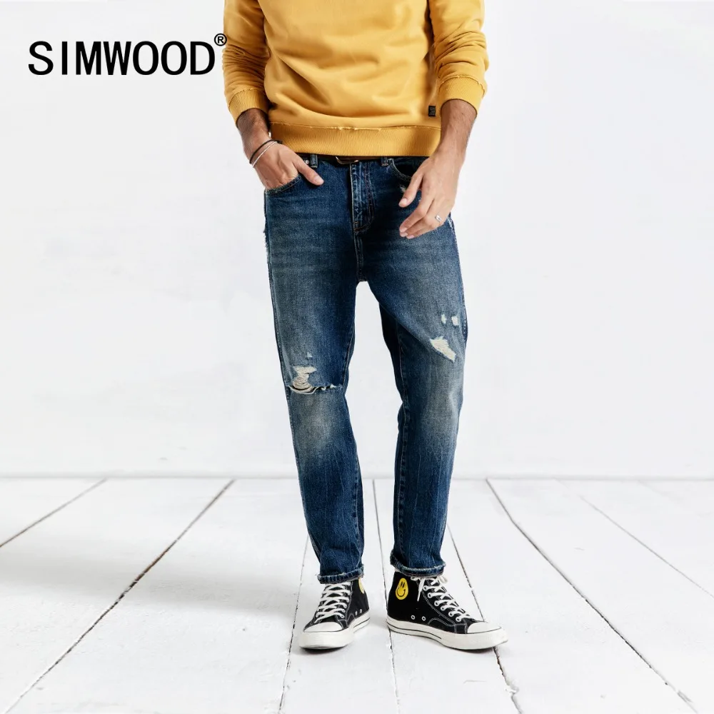Мужские облегающие джинсы SIMWOOD повседневные джинсовые брюки штаны из рваного