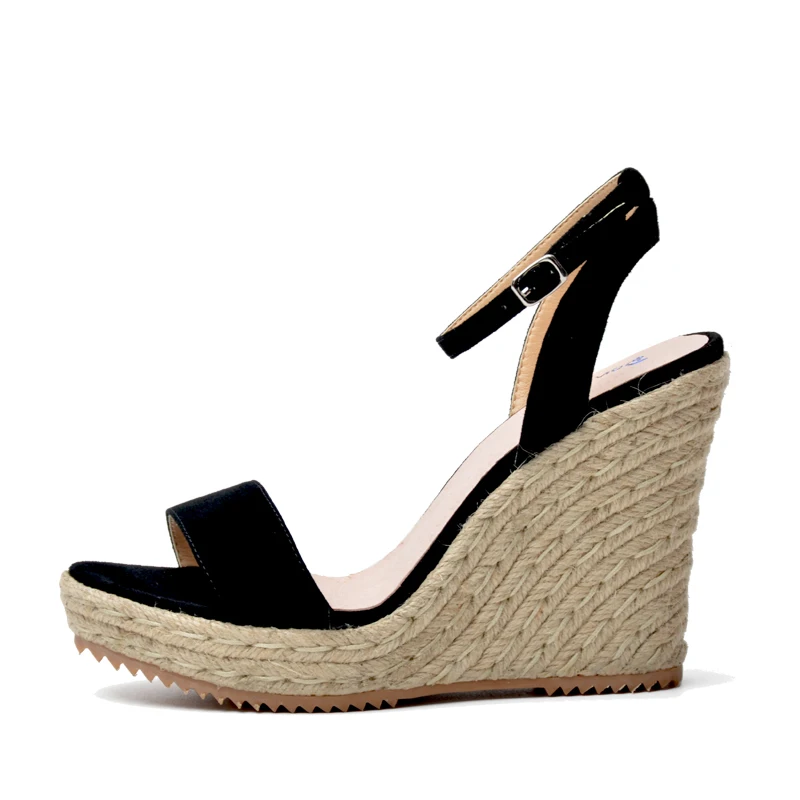 BLACK SUEDE Donna-in/; Летние босоножки на платформе; женская обувь на танкетке из натуральной кожи на высоком каблуке; женская обувь с открытым носком; брендовая модная обувь; цвет черный, розовый, синий - Цвет: BLACK SUEDE