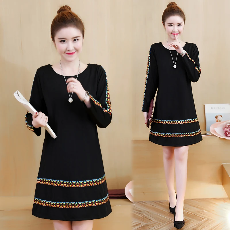 Новинка женское черное платье с длинными рукавами и круглым вырезом