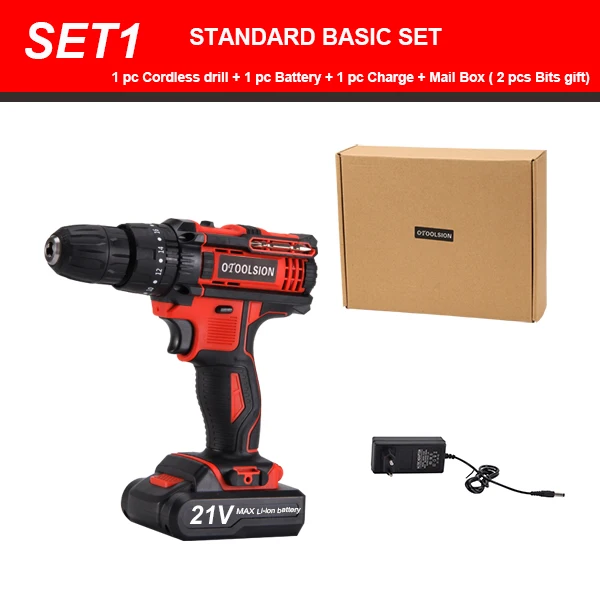 SET1 (1 pc battery) Новинка, 21 в, электрическая дрель, ударная аккумуляторная отвертка, батарея для шуруповерта, 1.5ач, Аккумуляторная дрель, набор, сверление из стали, дерева - Цвет: SET1 (1 pc battery)
