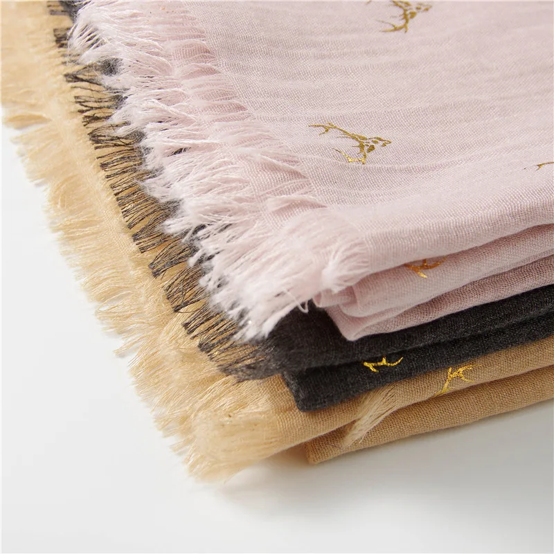 

Women Scarf Large Bronzing Deer Pattern Wrap Fashionable Shawl Design Wrinkle Soft Warm Pashmina [3270]