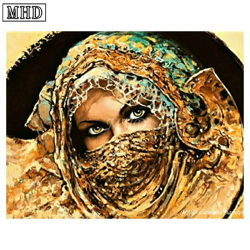 Полноразмерная 5D алмазная живопись сделай сам наклейка арабская женщина 3D