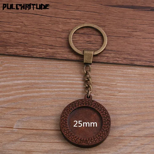25mm Pulchrode 2 шт круглое дерево Кабошон Настройки металлический брелок аксессуары Diy пустой деревянный основание лотки для бронзового брелка P6953 - Цвет: 25mm