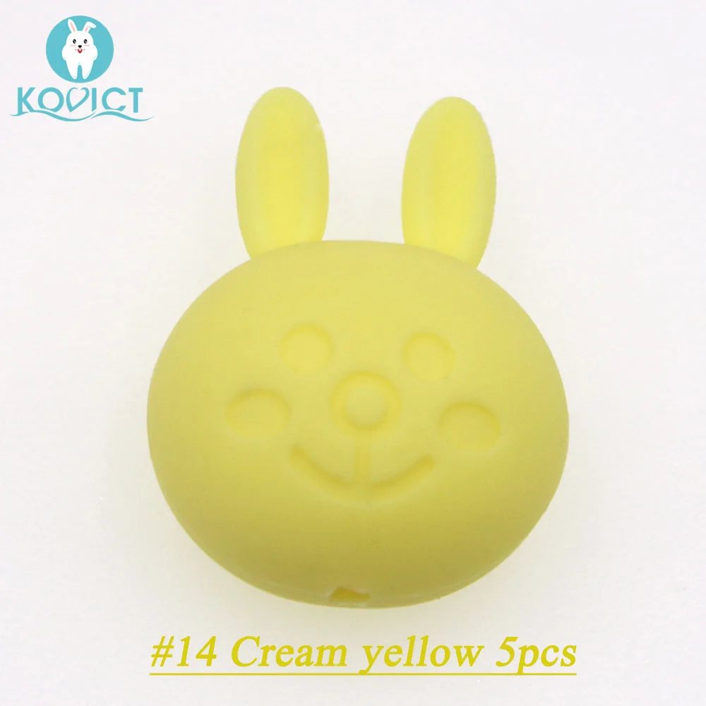 NO.14 Cream yellow Kovict, 5 шт./12 шт., силиконовые бусины в виде кролика, грызунов, 23 мм, без бисфенола, пищевого качества, для прорезывания зубов, сделай сам, пустышка, цепочка, пентаграмма, бусина - Цвет: NO.14 Cream yellow