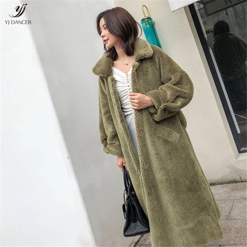 Фото Модное длинное женское пальто с искусственным мехом Норковое Пальто Трендовое