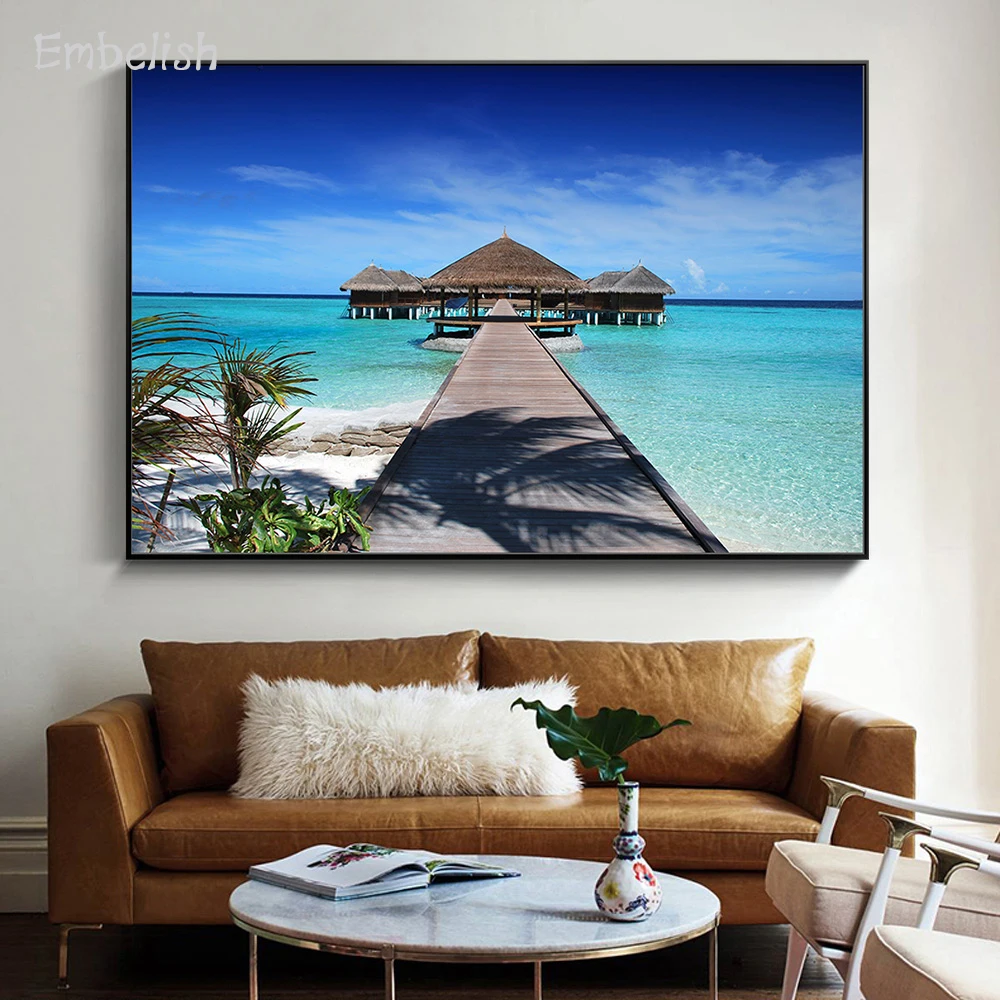 

Embelish 1 Pieces New Arrival Wooden Bridge Sea Landscape HD Canvas Paintings For Modern Home Decor Living Room Wall Art Picture
