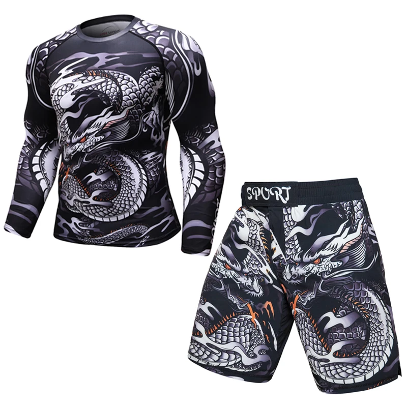 Новый бренд UFC MMA тренировки компресс Мужская футболка с длинными рукавами BJJ 3D