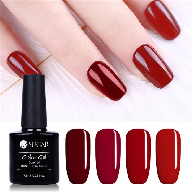 Red Series Set Ur Sugar 7,5 мл голографический Блестящий Гель-лак для ногтей Полупостоянный УФ-гель набор для маникюра впитывающий лак праймер - Цвет: Red Series Set