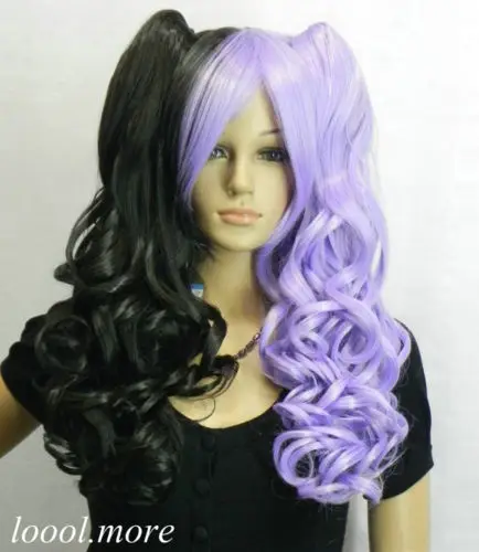 ГОРЯЧИЕ продать o&gt&gt&gt Новый Длинные Черный + Фиолетовый Mix Сплит Косплей Парик с 2