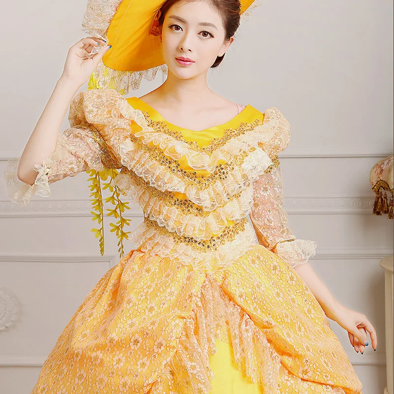 Желтое платье для банкета в европейском стиле кружевное с оборками вечеринки 18