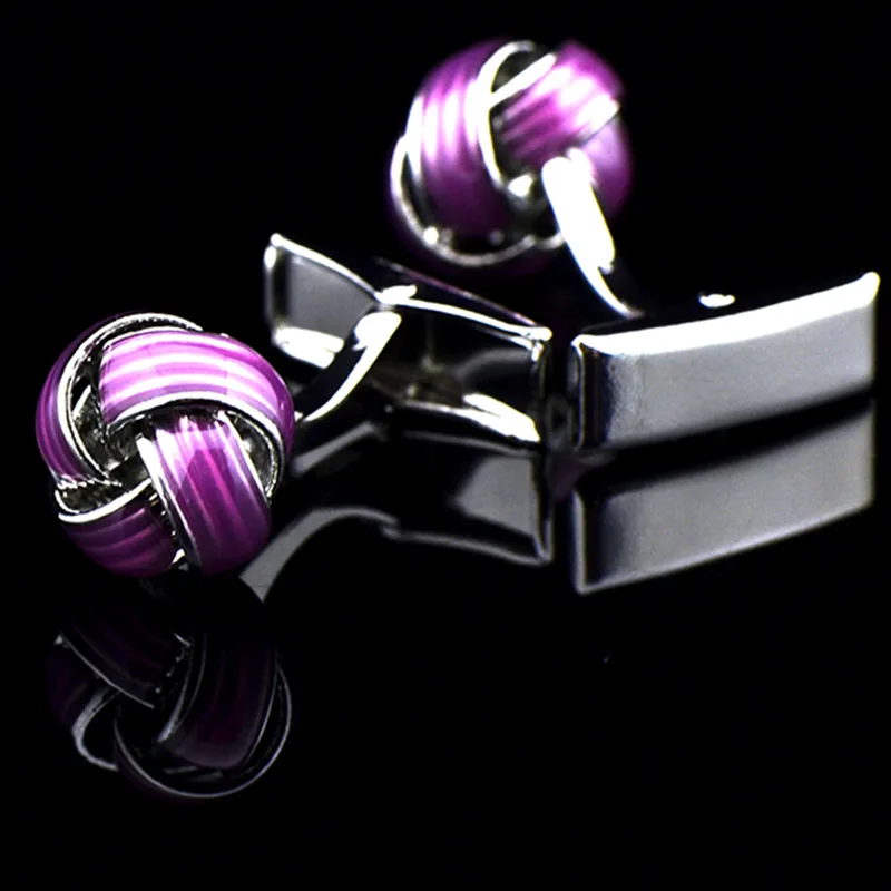 Bridegroom Wedding Business Men French Shirts Cuff Links Purple Violet Enamels Cufflinks Silvery Twist Cufflink With Gift Bag | Украшения и