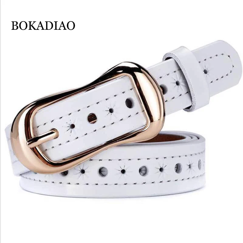 BOKADIAO Hot women's genuine leather belt Punk luxury brand designer belts for women high quality casual female jeans belt White