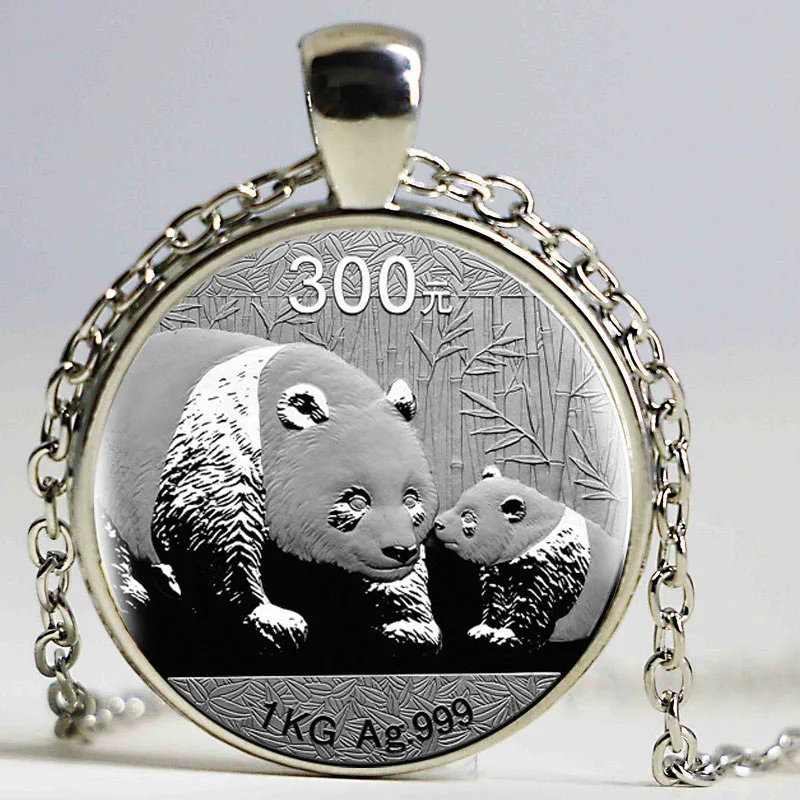 Модные кулоны в виде панды длинная Серебряная цепочка с кабошоном массивное