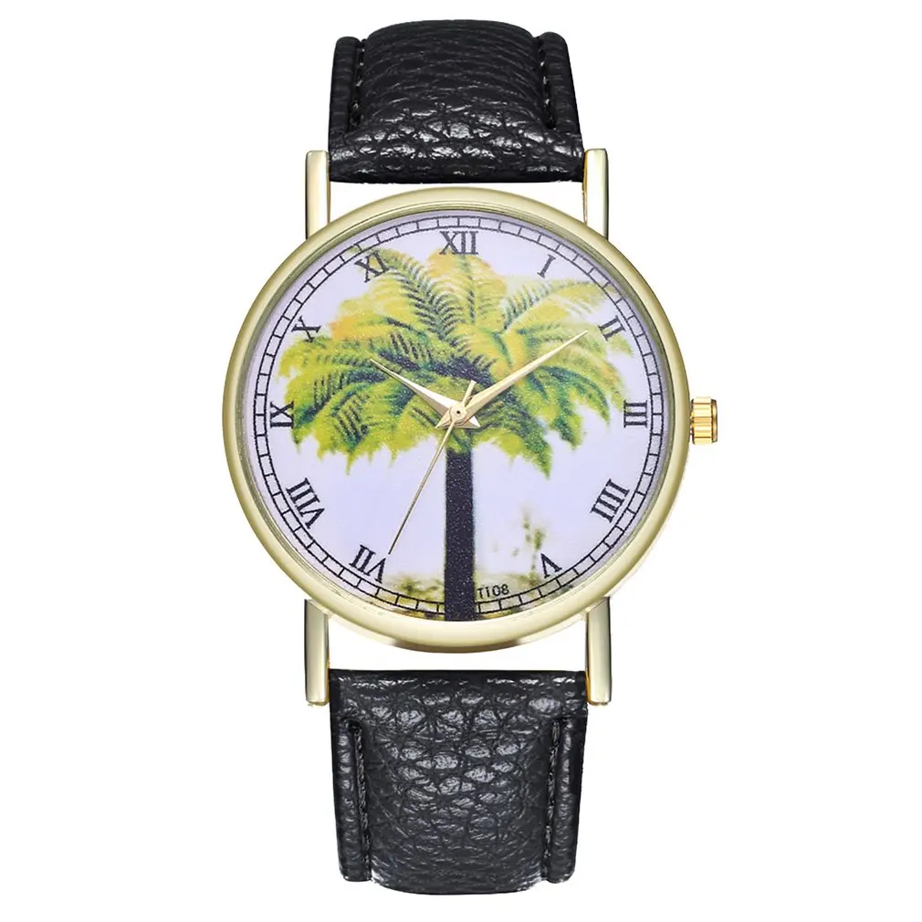 GENBOLI модные женские туфли кварцевые часы кожаный ремешок кокосовой пальмы узор