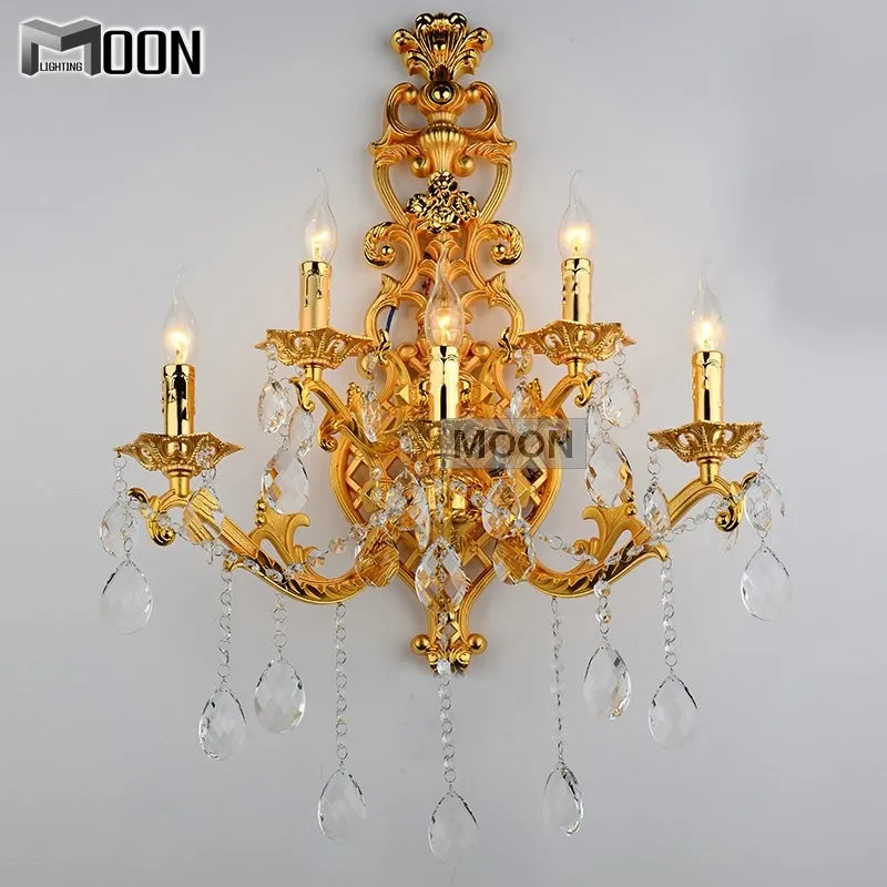 Роскошный хрустальный настенный светильник бра золотого цвета с