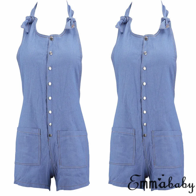 Модная женская одежда без рукавов однотонный комбинезон с карманом на пуговицах