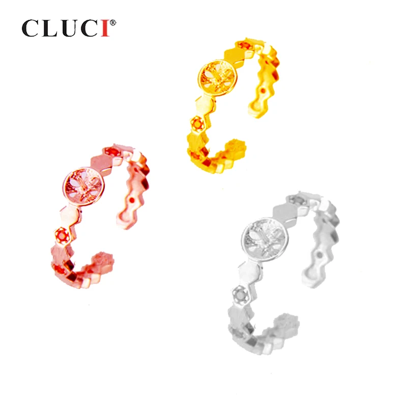 

CLUCI серебро 925 пробы женское жемчужное крепление для ювелирных изделий в виде Кольца Серебро 925 геометрическое кольцо регулируемые кольца из циркона SR2149SB