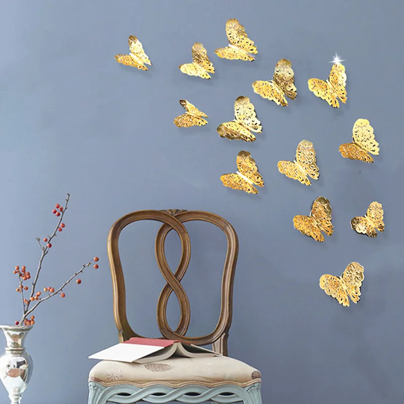 12pcs 3D Simulation Butterfly Wall Stickers Christmas Decorations for Home DIY Crafts Navidad New Year 2019 Noel Party Supplies | Дом и сад